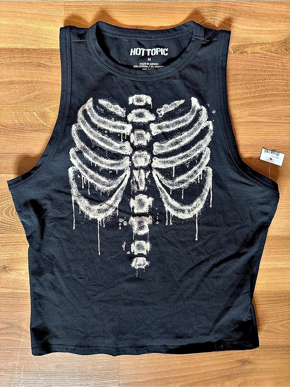 🆕 Hot Topic Skeleton Ribcage Crop Tank Top Graphic Muscle Tee Black Medium